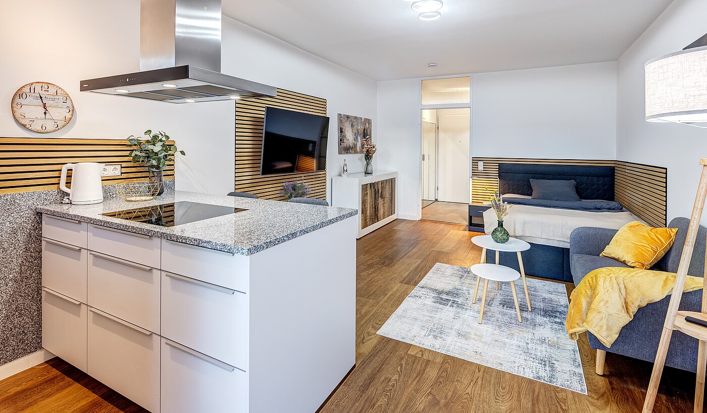 Apartment avec 1 pièce | München-Milbertshofen | 70183 | Küche mit Kochinsel....