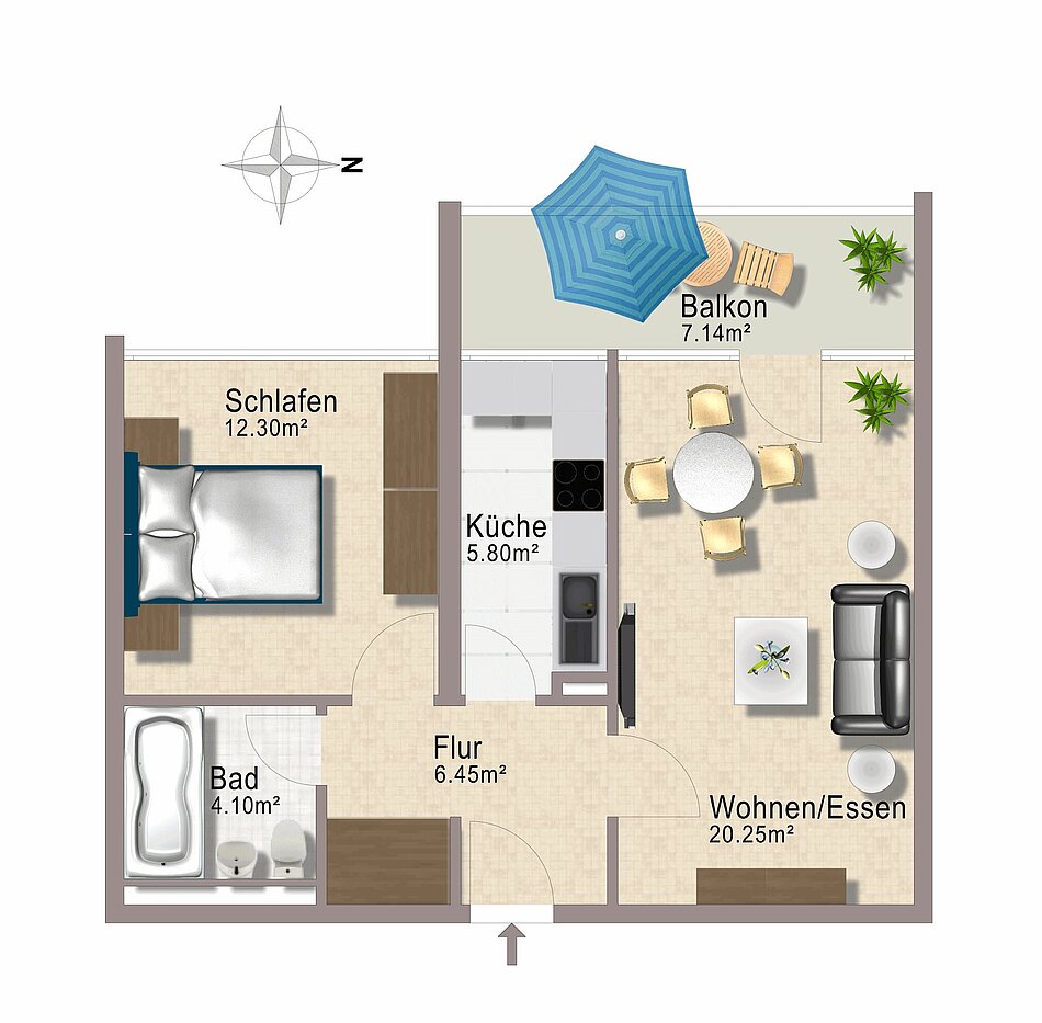 Appartement avec 2 pièces | München-Berg am Laim | 1803ML4 | Grundriss nicht maßstabsgetreu