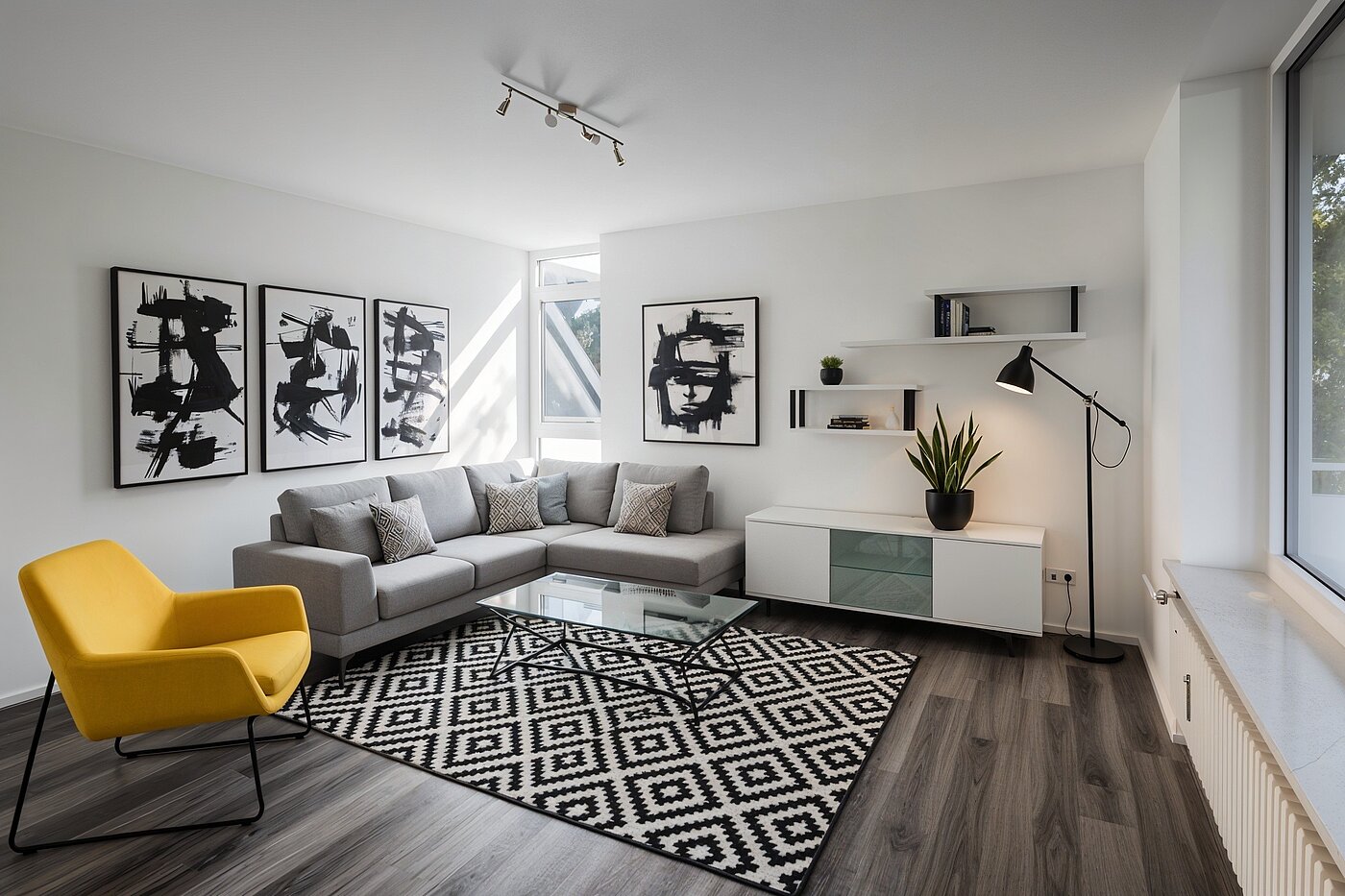 Rez-de-chaussée surélevé avec 1 pièce | München-Obermenzing | 70282 | KI-generiertes Möblierungsbeispiel