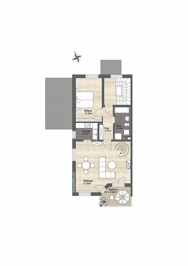 Appartement en duplex avec 3.5 pièces | München-Trudering | 70238 | Nicht maßstabsgetreu