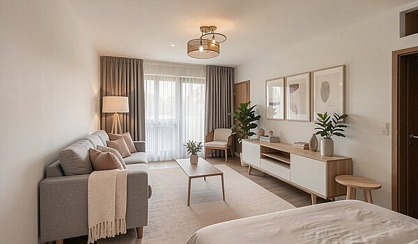 Apartment avec 1 pièce | München-Laim | 70503 | - Wohnzimmer, Skandinavisch - (KI generiert)