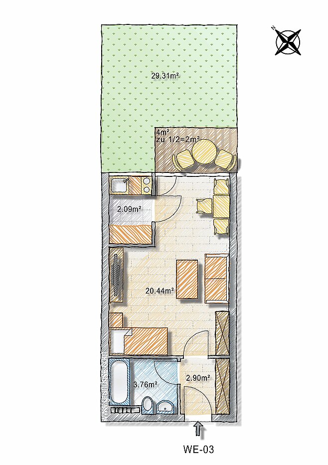 Apartment avec 1 pièce | München-Schwabing | 70257 | - nicht maßstabsgetreu -