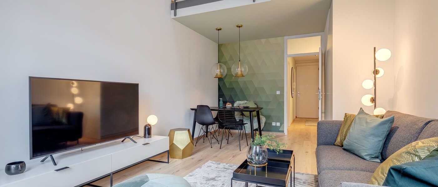 appartement style maisonnette avec mezzanine München Maxvorstadt 01 pièce à vivre 11294