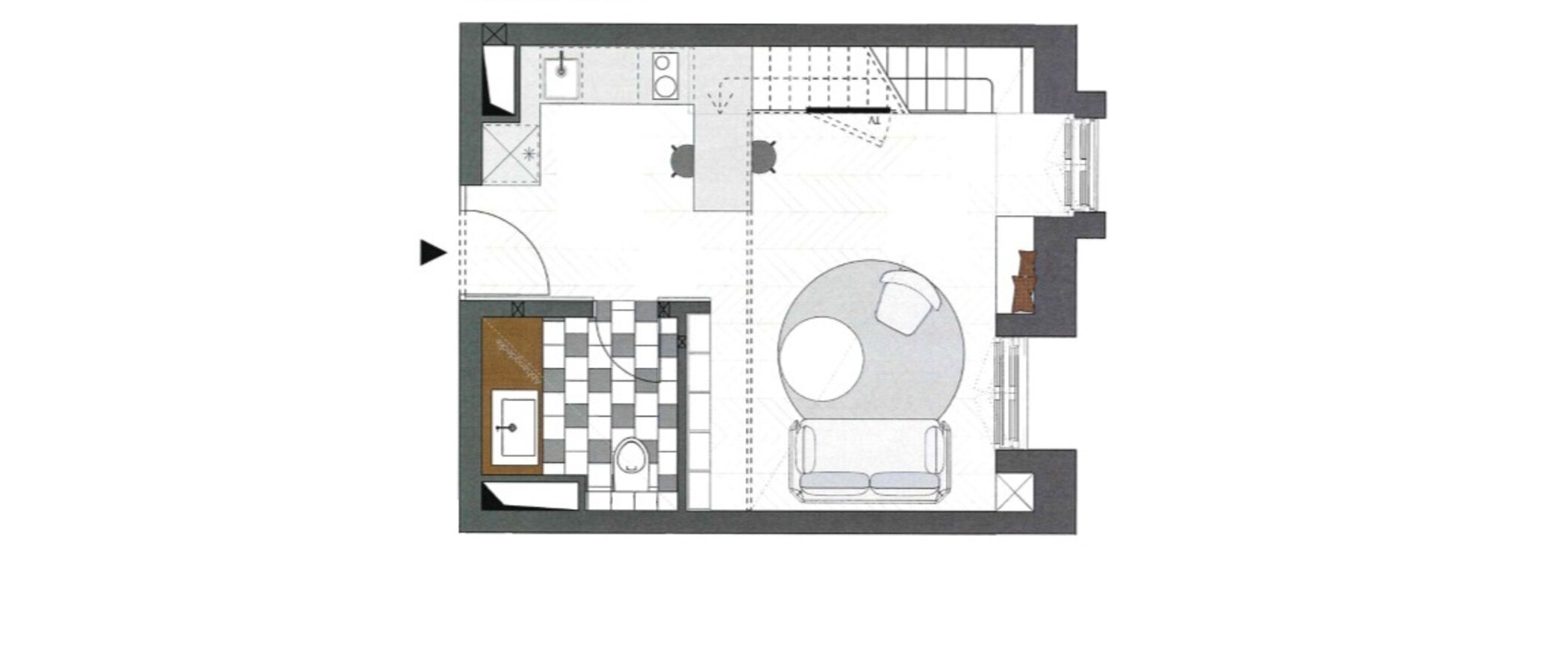 appartement style maisonnette avec mezzanine München Herzogpark 01 plan d'étage 12527