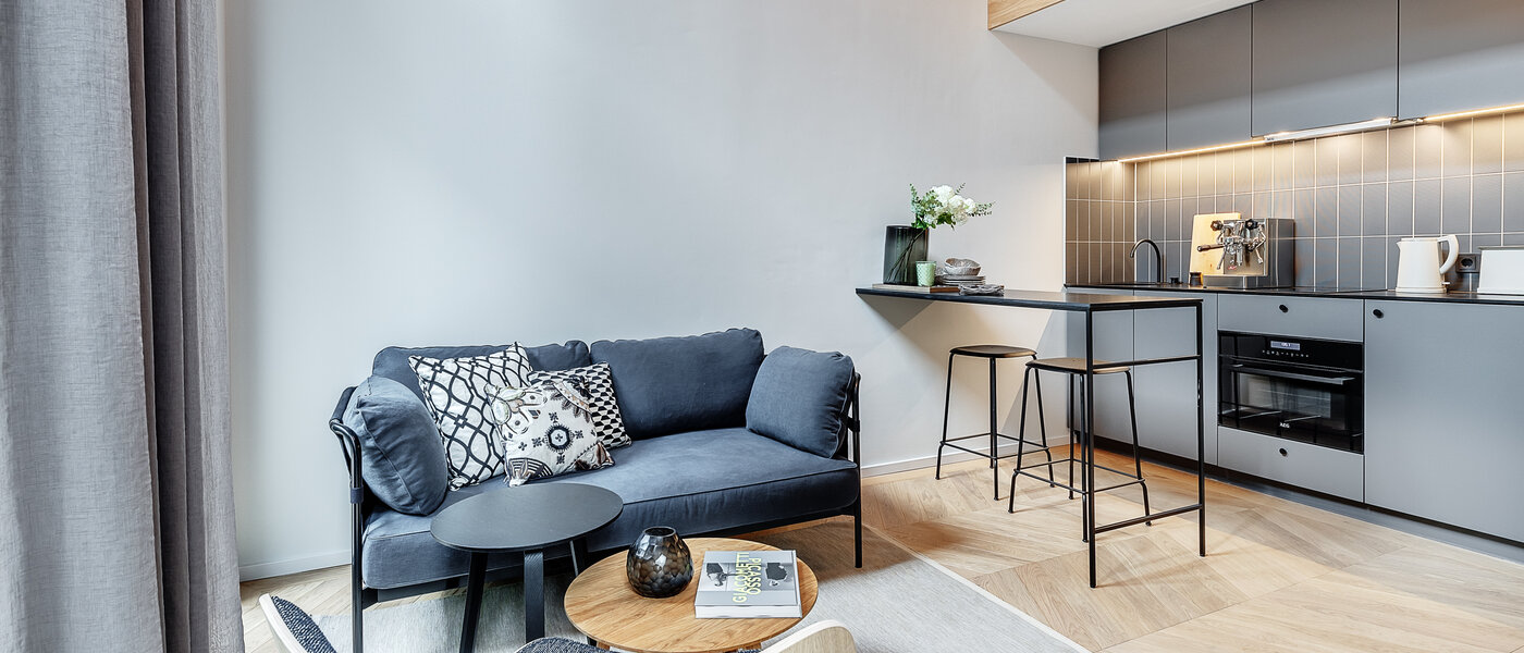 appartement style maisonnette avec mezzanine München Herzogpark 03 pièce à vivre 12611