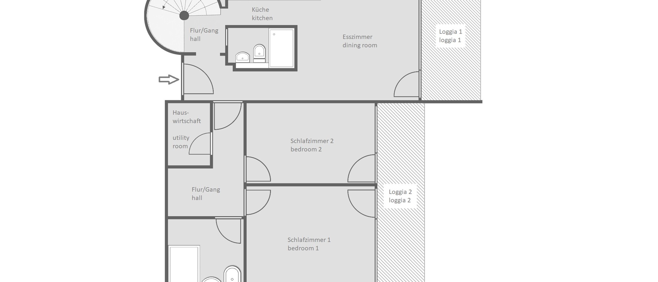 appartement style maisonnette München Olympiadorf 01 plan d'étage 13150